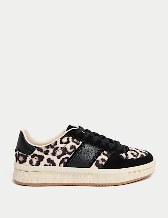 Leather Leopard Print Platform Trainers