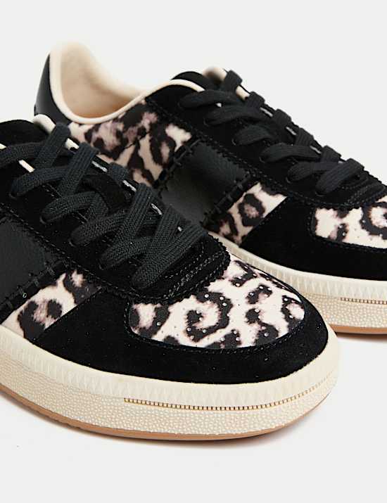 Leather Leopard Print Platform Trainers