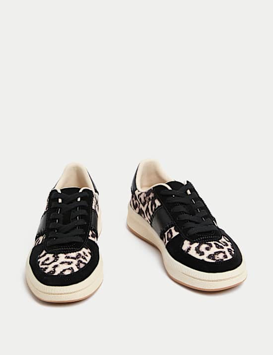Leather Leopard Print Platform Trainers