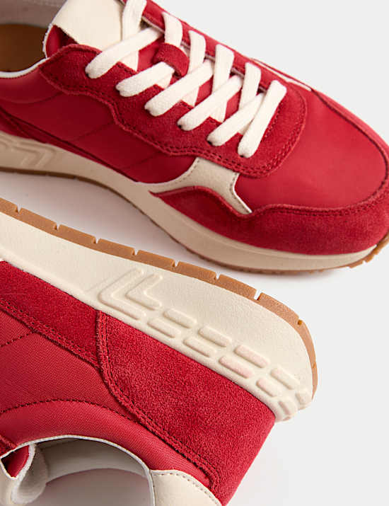 Suede Panel Lace-Up Trainers