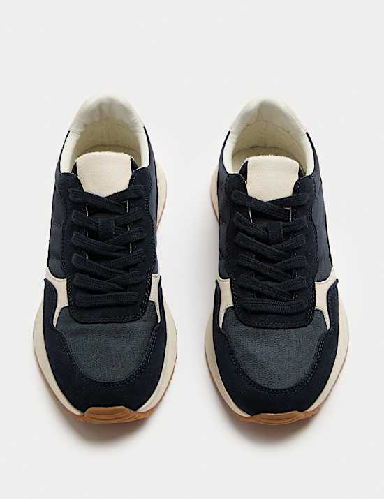 Baskets à lacets en daim à empiècement