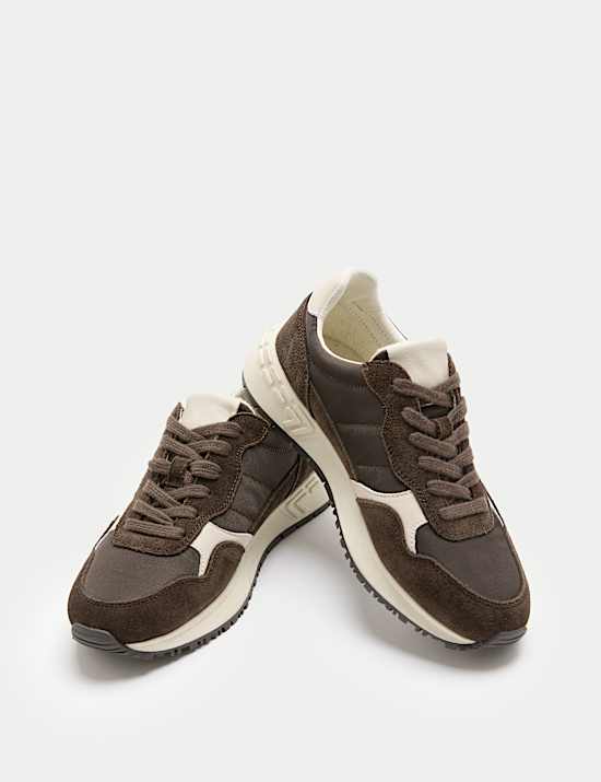 Suede Panel Lace-Up Trainers