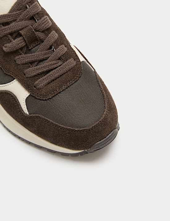 Suede Panel Lace-Up Trainers