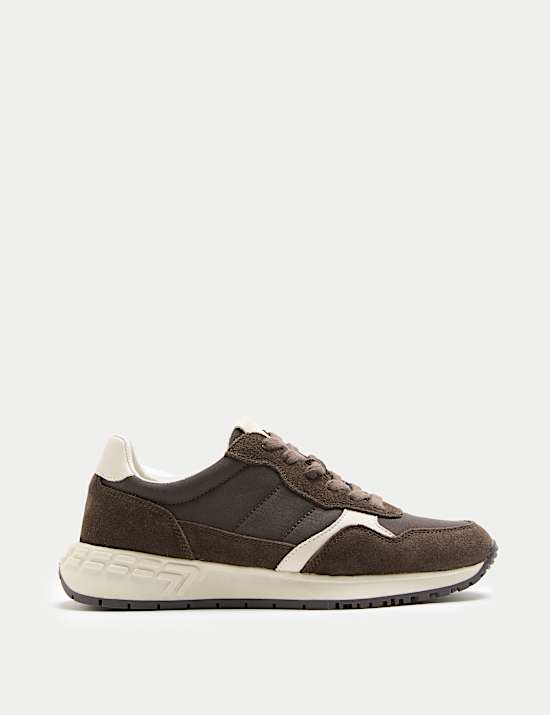 Suede Panel Lace-Up Trainers