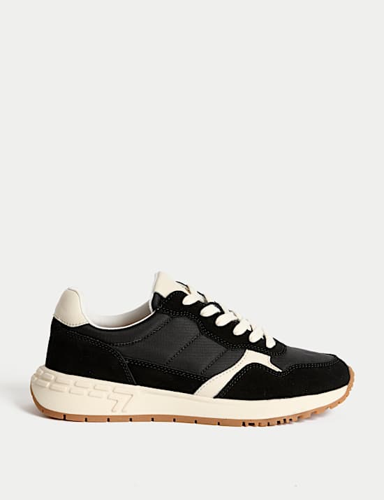 Suede Panel Lace-Up Trainers