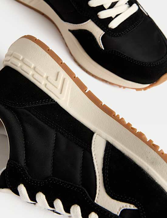 Suede Panel Lace-Up Trainers