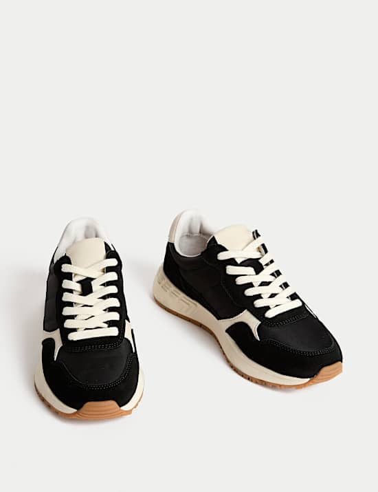 Suede Panel Lace-Up Trainers