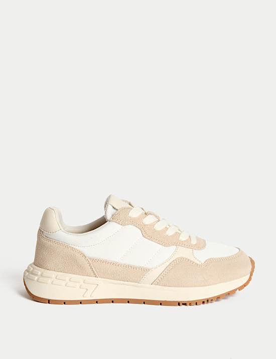 Suede Panel Lace-Up Trainers