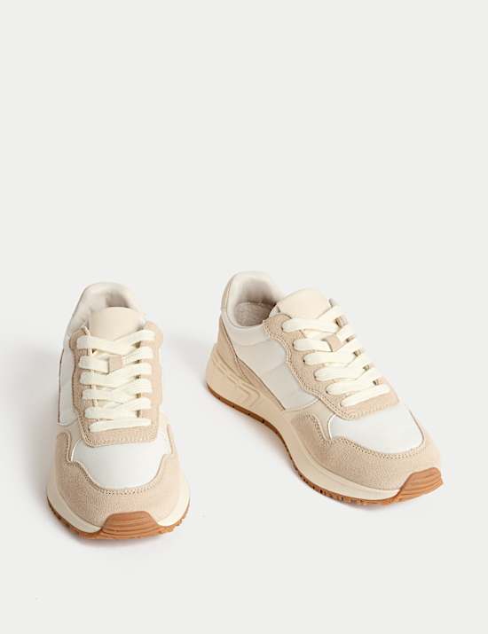 Suede Panel Lace-Up Trainers