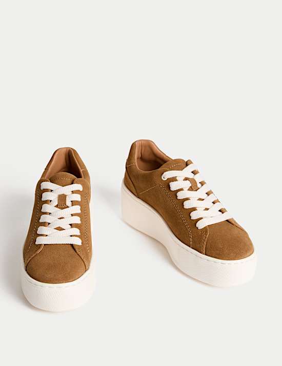 Suede Lace Up Flatform Trainers
