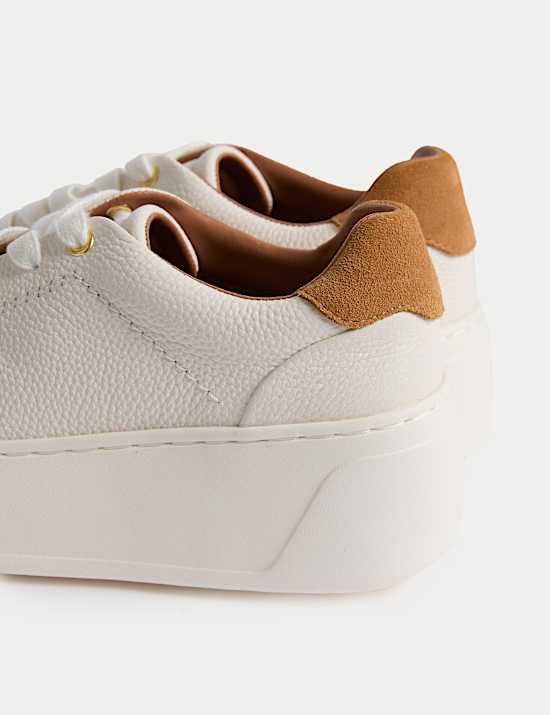 Leather Lace Up Platform Trainers with Freshfeet™