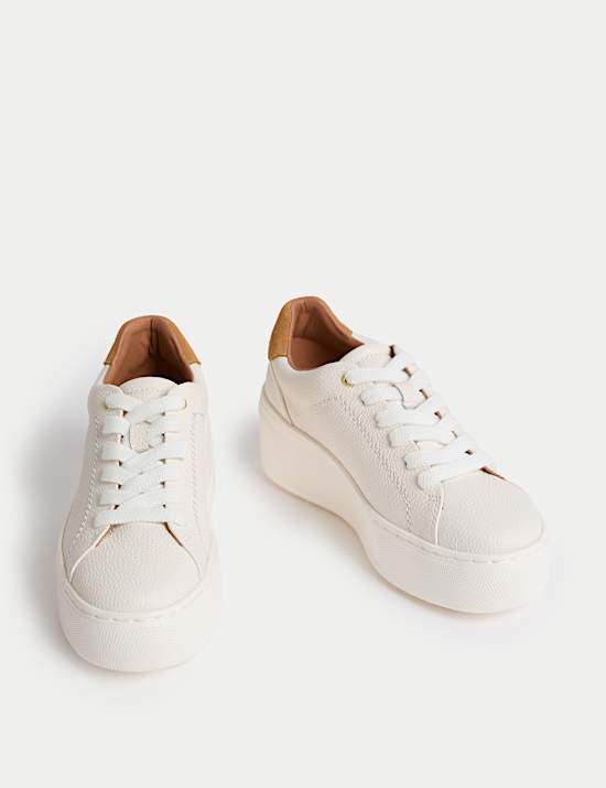 Leather Lace Up Platform Trainers with Freshfeet™