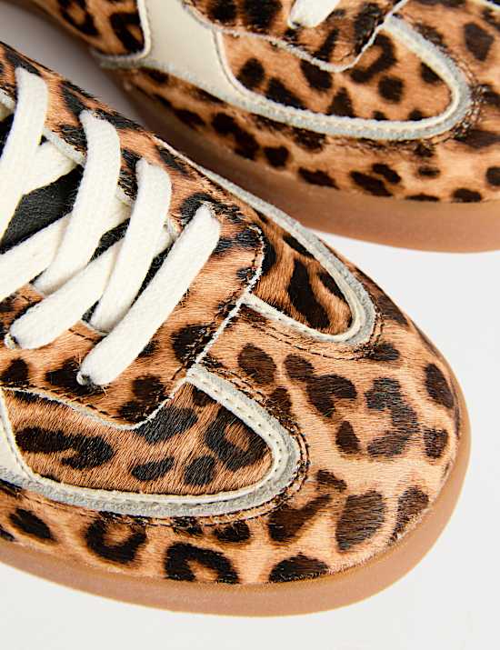 Leather Lace Up Leopard Print Trainers