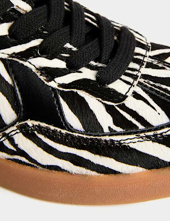 Hair On Leather Lace Up Zebra Print Trainers
