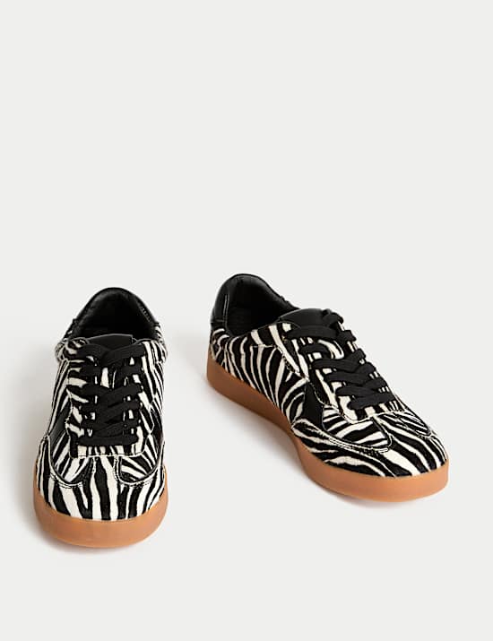 Hair On Leather Lace Up Zebra Print Trainers
