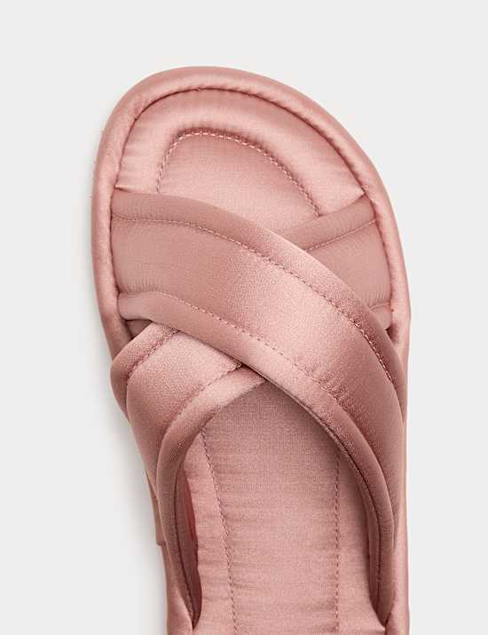 Satin Cross Strap Open Toe Mule Slippers