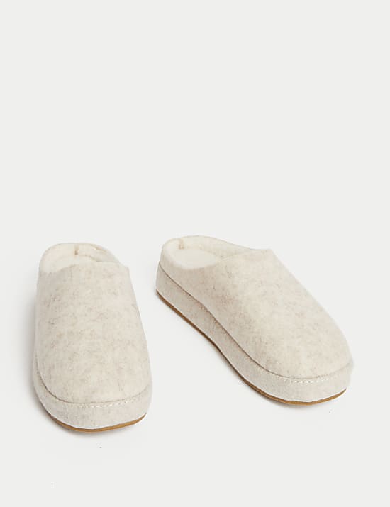 Felt Platform Round Toe Mule Slippers