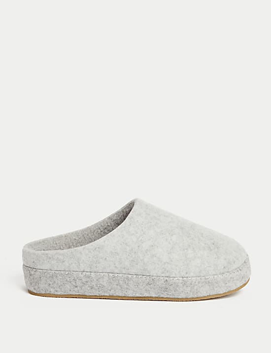 Felt Platform Round Toe Mule Slippers