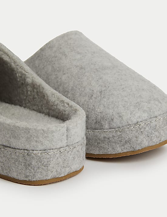 Felt Platform Round Toe Mule Slippers