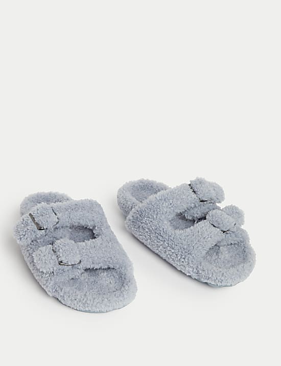 Borg Buckle Open Toe Slider Slippers