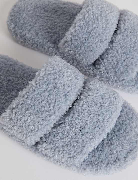 Borg Platform Open Toe Slider Slippers