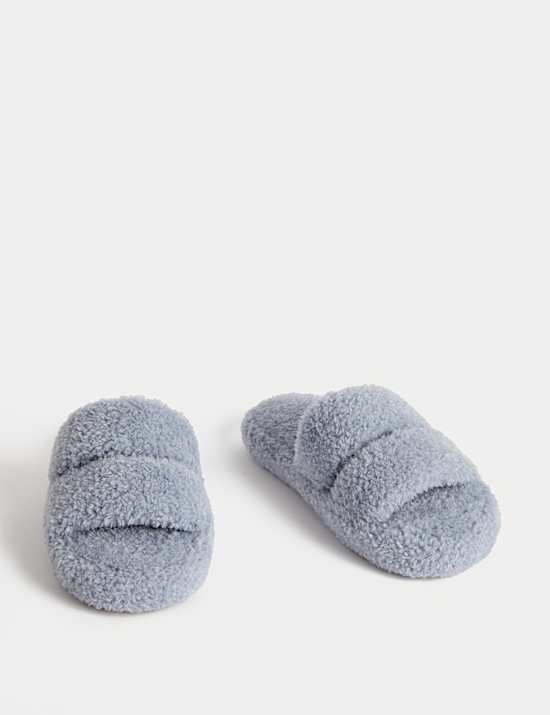 Borg Platform Open Toe Slider Slippers