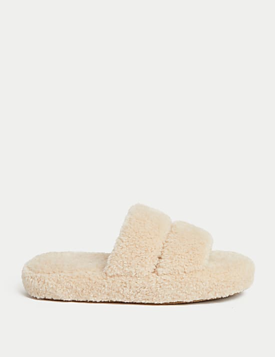 Borg Platform Open Toe Slider Slippers