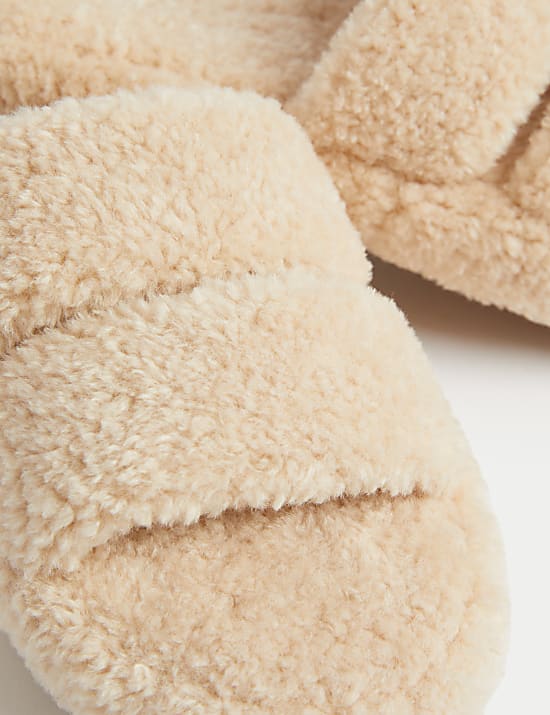 Borg Platform Open Toe Slider Slippers