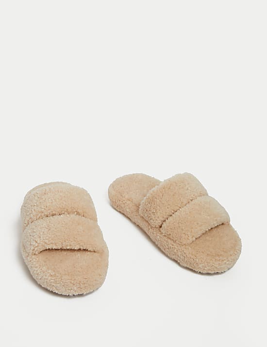 Borg Platform Open Toe Slider Slippers
