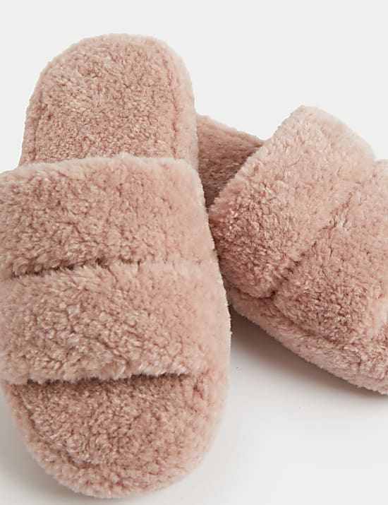 Borg Platform Open Toe Slider Slippers