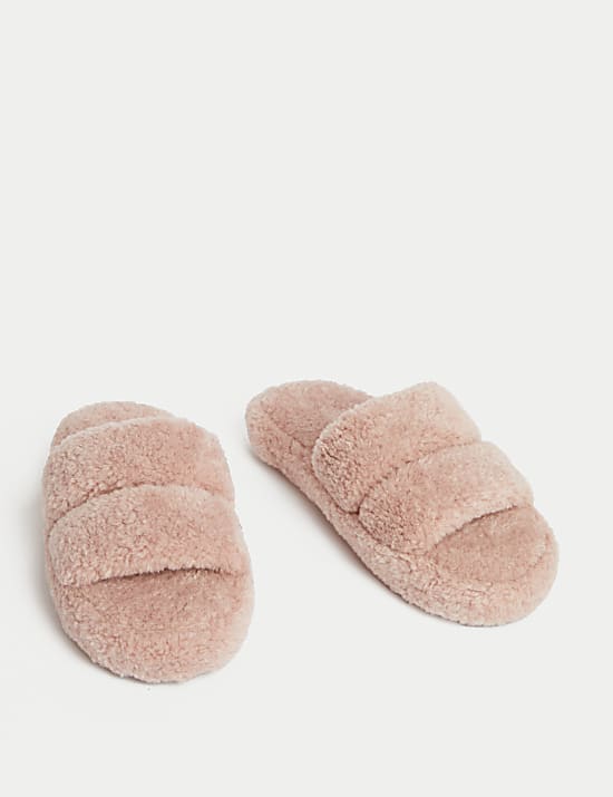 Borg Platform Open Toe Slider Slippers
