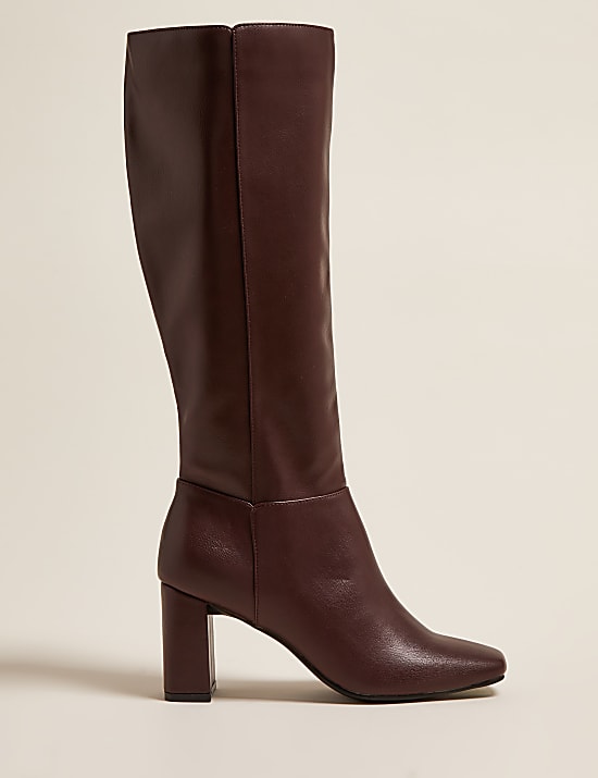 Block Heel Square Toe Knee High Boots