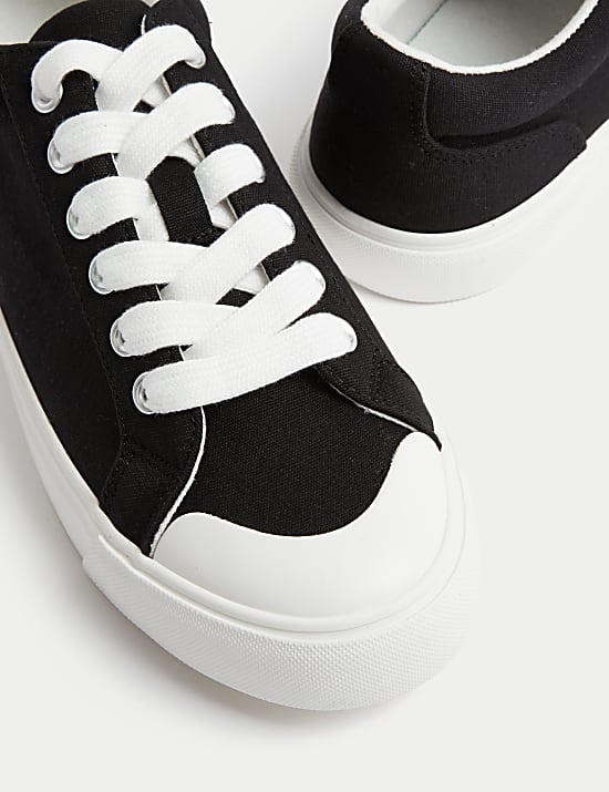Canvas Lace Up Eyelet Detail Trainers