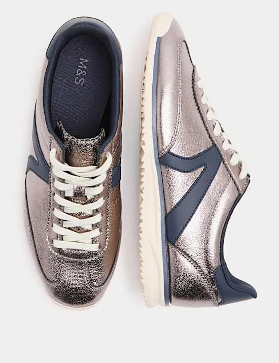 Metallic Lace Up Side Detail Trainers