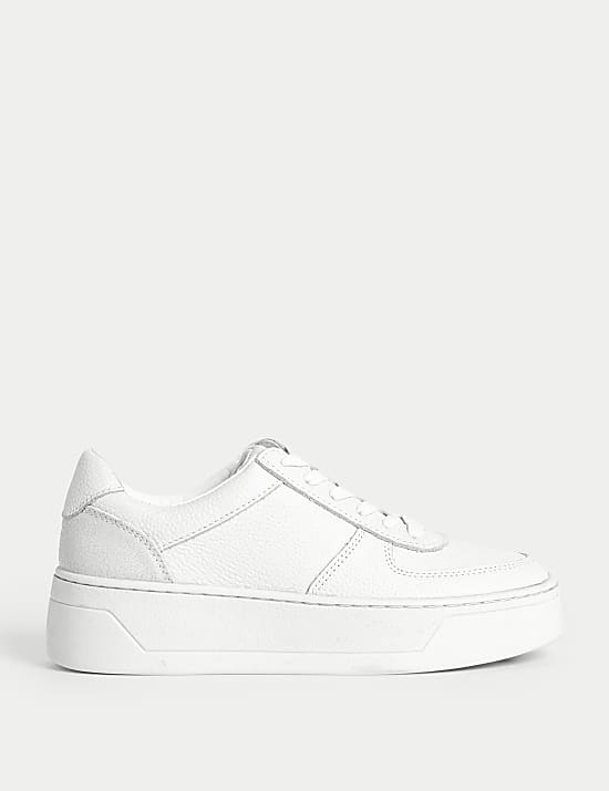 Marks Spencer Leather Lace Up Chunky Trainers White 8
