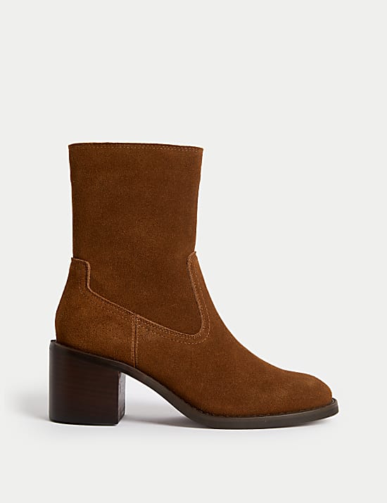 Suede Block Heel Sock Boots TAN Boots M S DK