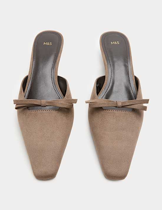 Bow Detail Kitten Heel Chisel Toe Mules