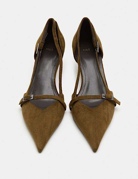 Buckle Detail Kitten Heel Pointed Court Shoes