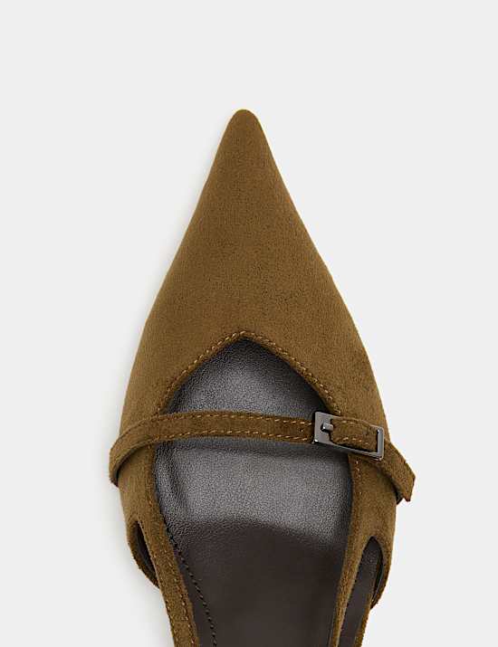 Buckle Detail Kitten Heel Pointed Court Shoes