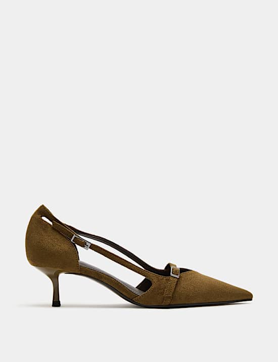 Buckle Detail Kitten Heel Pointed Court Shoes