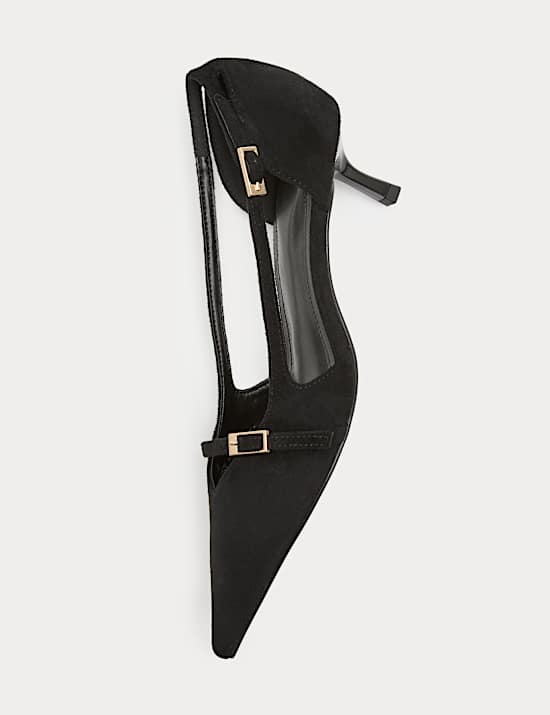Buckle Detail Kitten Heel Pointed Court Shoes