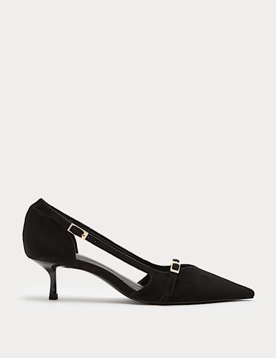Buckle Detail Kitten Heel Pointed Court Shoes