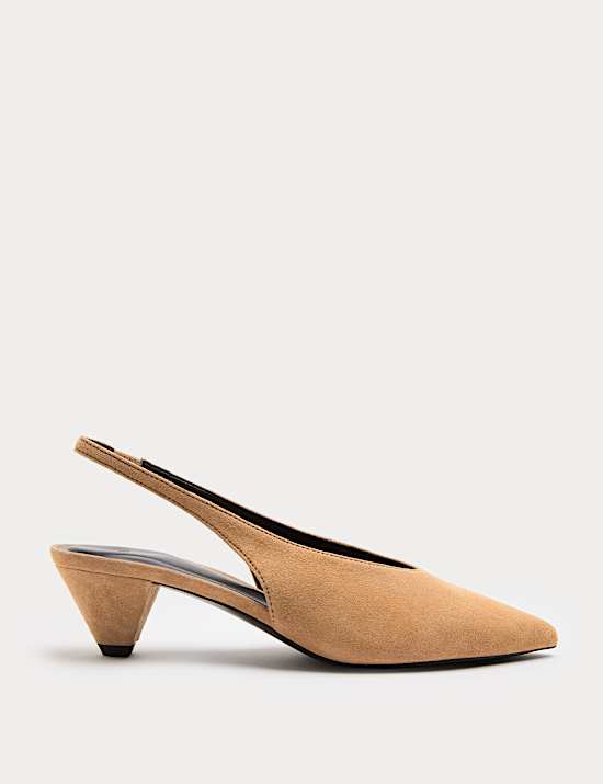 Suede Cone Heel Pointed Slingback Court Shoes