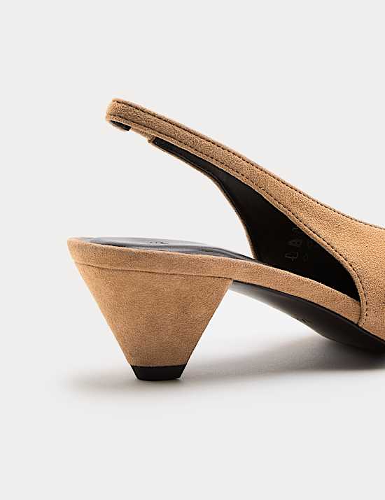 Suede Cone Heel Pointed Slingback Court Shoes