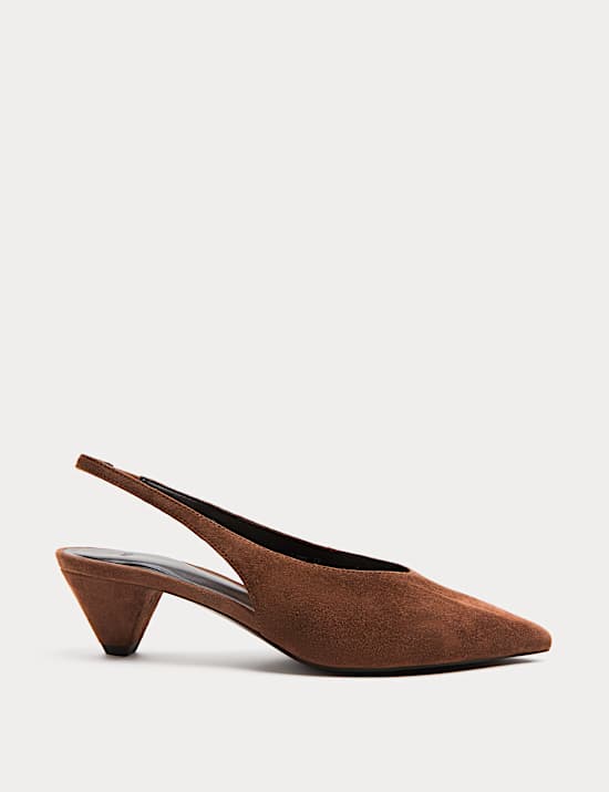 Suede Cone Heel Pointed Slingback Court Shoes
