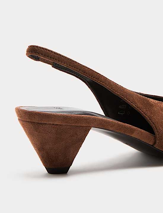 Suede Cone Heel Pointed Slingback Court Shoes