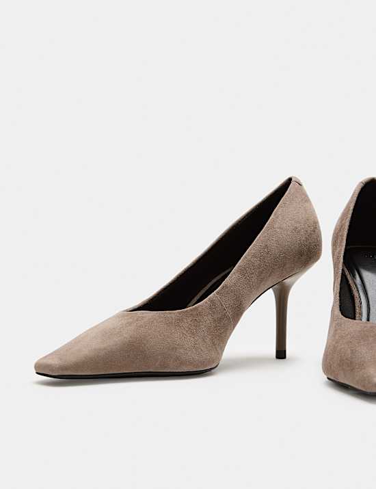 Suede Stiletto Heel Chisel Toe Court Shoes