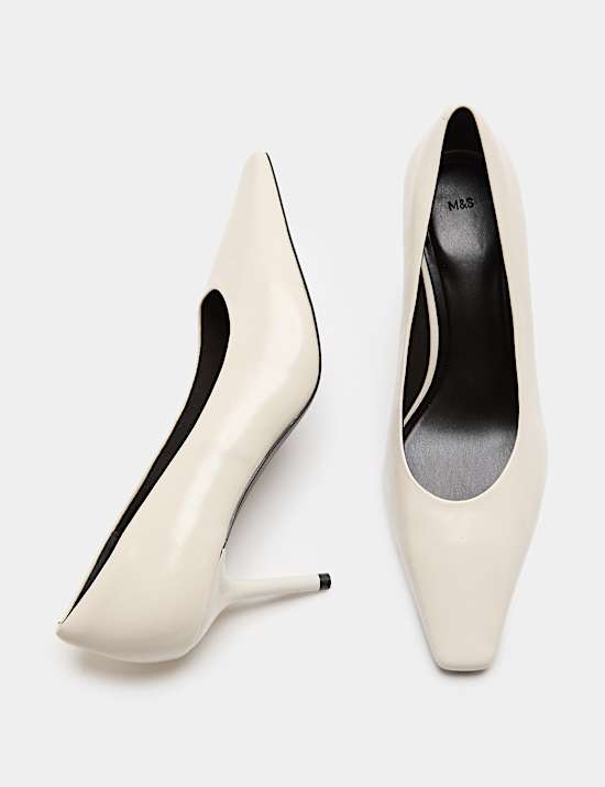 Leren pumps met naaldhak en afgeronde neus