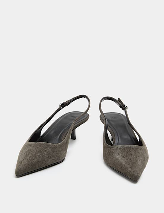 Chaussures en daim &agrave; petit talon et bride arri&egrave;re