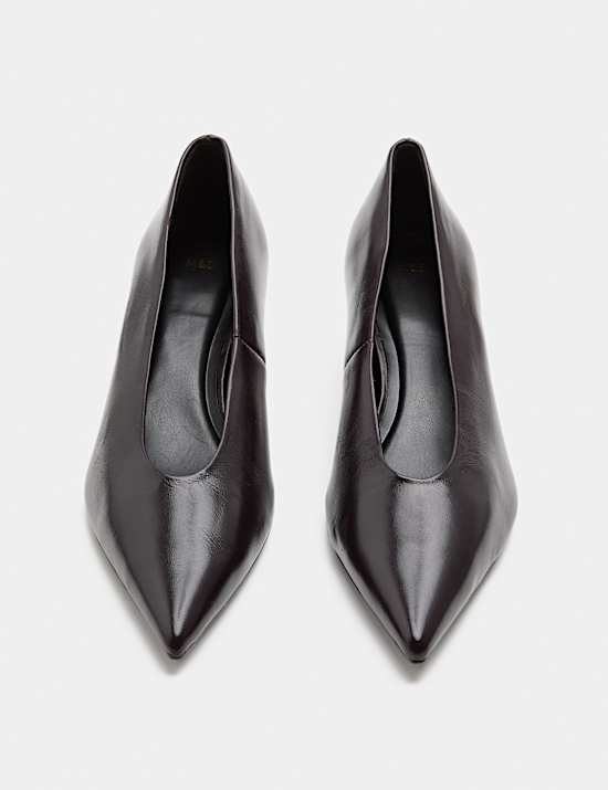 Leather Kitten Heel Pointed Court Shoes